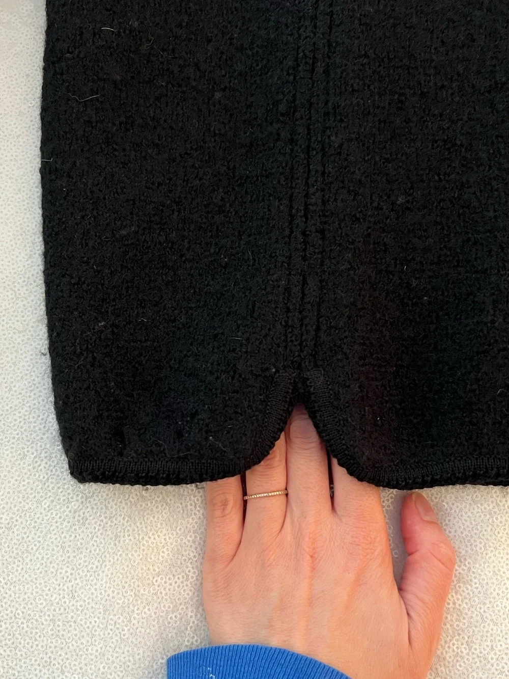 Vintage 1990s Tally Ho Black Cardigan Jacket with Gold Buttons and Scalloped Hem
